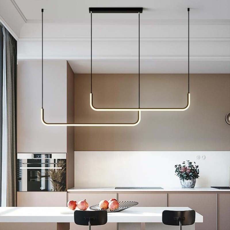 Lustră suspendată liniară modernă Sorev cu cadru dublu, Negru/Auriu