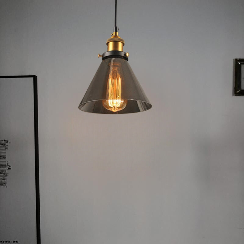 Teni Lampă suspendată industrială din sticlă Transparent/Chihlimbar/Gri Fumuriu