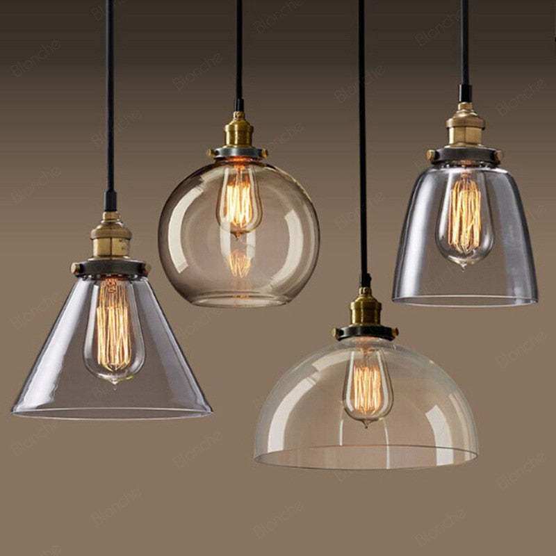 Teni Lampă suspendată industrială din sticlă Transparent/Chihlimbar/Gri Fumuriu