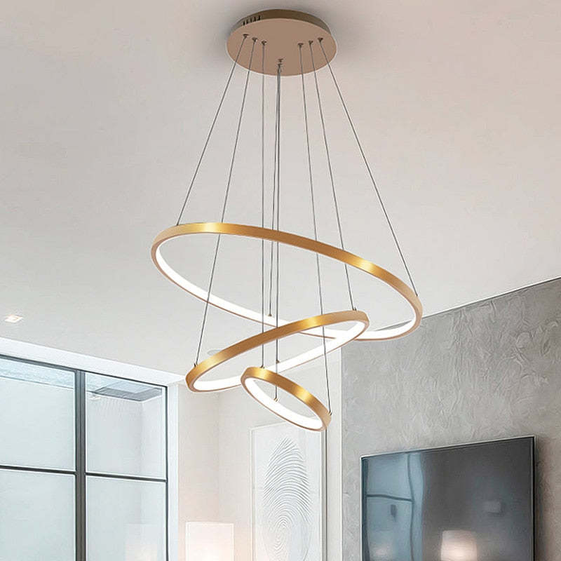 Lampă suspendată Toriq, Inel Interior Iluminat, Alb/Negru/Auriu