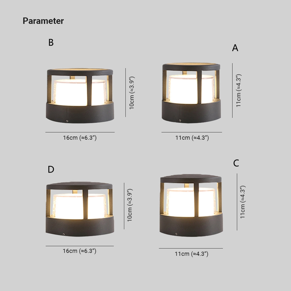 Bolar Cilindric Modern Alvian, Lumină de Exterior, Negru