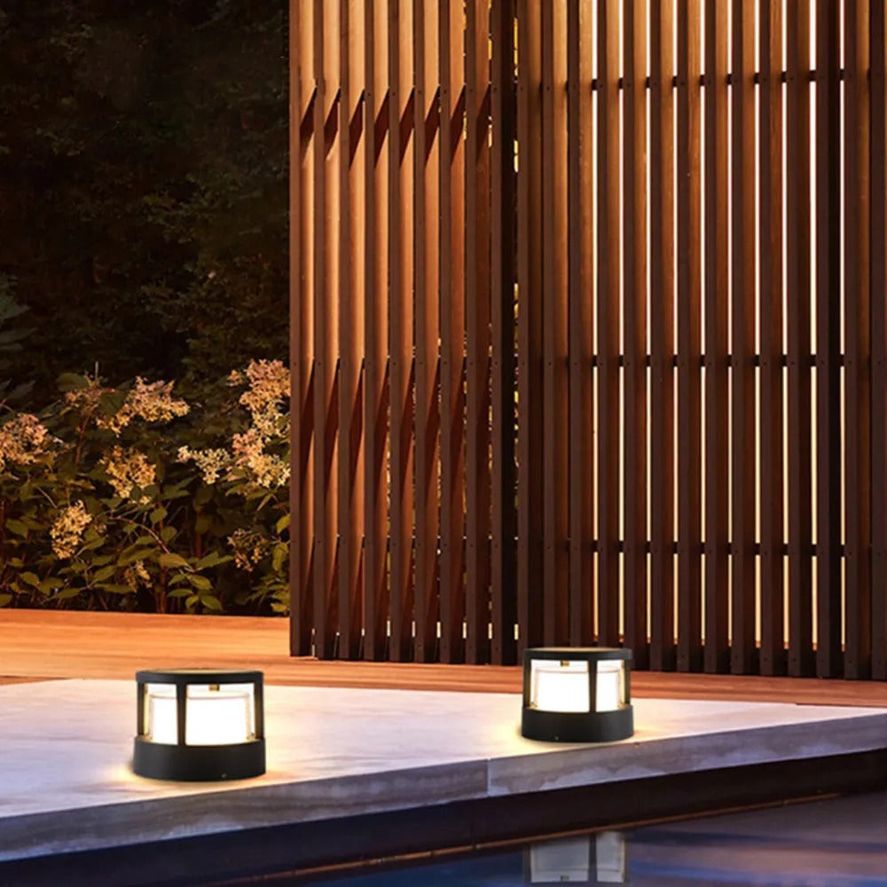 Bolar Cilindric Modern Alvian, Lumină de Exterior, Negru