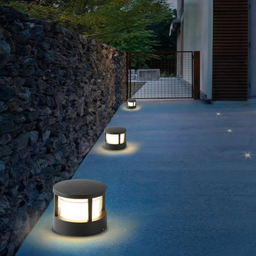 Bolar Cilindric Modern Alvian, Lumină de Exterior, Negru